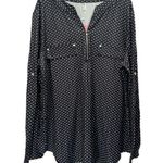 Black and White Polka Dot Zipper Front Long Sleeve Top Size by Luckymore 2XL Photo 0