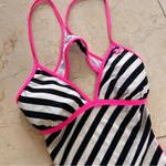 Billabong Black and White Striped One Piece with Pink Accents NWOT Photo 1