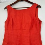 Talbots Dark Orange Irish Linen Back Button Pleated Sleeveless Shift Dress 10P Photo 5