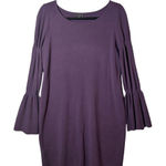 Ann Taylor  Dress Womens M Purple Crew‎ Neck Pullover Long Bell Sleeve Dress Photo 0