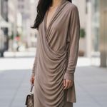 Anagram Women's Brown Tencel Loose Fit Long Sleeve Faux Wrap Dress Size L Size L Photo 0