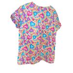 VTG 90’s Crest Scrub Top Rainbow Hearts Pink Ribbon Print Pockets Women’s Large Photo 1