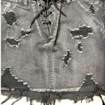 Signature 8 Charcoal Denim Distressed Destroyed Front Lace-up Jean Skirt… Photo 1