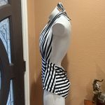 COCOSHIP  black and white striped halter swimsuit Photo 1