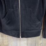 Chic Vintage Velour Long Sleeve Drawstring Hoodie with Zipper Front & Po… Black Size M Photo 12