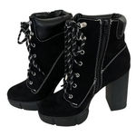 Soda  Black Lace Boots Vegan Suede Zipper White Stitching Womens Size 8 Photo 0