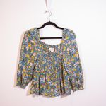 Trovata Birds Of Paradis Alize Cotton Floral Flower Print Smocked Blouse Shirt M Photo 0