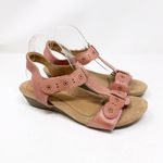 Cobb Hill Hollywood T Strap Light Rose Pink Leather Wedge Comfort Sandal Size 10 Photo 0
