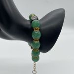 Jade Bracelet wi/ Gold Tone & Mother Of Pearl Accent Green Photo 0