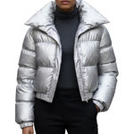 Forever 21 Contemporary Silver Crop Puffer Coat Jacket Photo 0