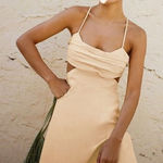 ZARA NEW CUT OUT LINEN BLEND MINI DRESS V NECK PLEATED SPAGHETTI STRAP SIZE S Photo 0