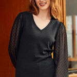 Modcloth  More After Midnight Top Black Long Sleeve Sheer Polka Dot Sleeve M NWT Photo 0