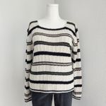 American Vintage Vintage Reba Rose 90s Ribbed Knit Cream Striped Sweater Long Sleeve Neutral M Photo 1