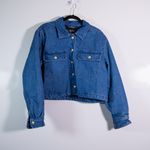 J. Crew Women's Cropped Denim Cotton Puffer Quilted Lining Jean Jacket Blue L Photo 0