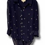 Cleobella Anthropologie Blue Floral Boho Blouse XS Sheer Button Down Cottagecore Photo 1