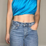 DO+BE  Blue One Shoulder Crop Top Size Medium Photo 0