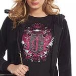 Juicy Couture  Size XL Black Pink Graphic Pleat Neck Velour Full Zip Hoodie Photo 0
