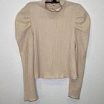 Free People Cream Crepe Mock Neck Puff Sleeve Blouse Lightweight Stretch EUC SzS Photo 0