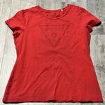 Guess  Women's Red XL T-Shirt Rhinestone round neck triangle logo y2k 2000s Photo 0