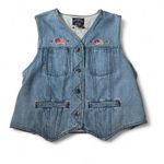 Vintage‎ Embroidered Denim Button Up Vest Blue Size 12 Photo 2