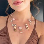 Beautiful wire stone beaded layered pastel color necklace Pink Photo 0