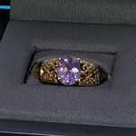 Vintage HGE Ornate Electroplated Gold & Oval Amethyst Ring Size 7 Purple Photo 7