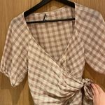 Madewell Brown and White Short sleeve wrap top Photo 0