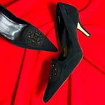 Anne Klein NEW AK  Mckee Black Nubuck Crystal Accented Pointed Toe Pumps Size 9 M Photo 1