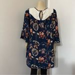 Umgee  Floral Boho Navy Tunic Top Mini Dress Size Small Sheer lace Cutout Photo 6