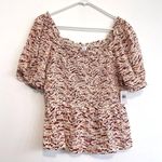 Old Navy NEW NWT Smocked Bodice Tie Dye Top Cream Beige Burgundy Short Sleeve M Photo 1