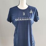 Nike Women's Seattle Seahawks Russell Wilson Navy Blue Tee L Slim Fit Photo 0