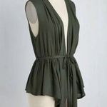Modcloth Vest Olive Green Draped Front Peplum Back with Waist Tie Medium NEW Photo 0