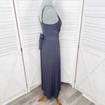 Jennifer Lopez Faux Wrap Draped Front Tie Waist Knit Maxi Dress Blue Grey Medium Photo 2