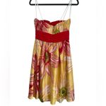BCBG Paris 100% Silk Strapless Yellow Red Floral Lined Mini Dress Empire Waist 2 Photo 2