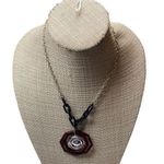 Red Tortoise Octagon Plastic Pendant Black Chunky Chain Silver Tone Necklace Photo 0