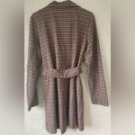 Solitaire NWT  Tan / Gray Houndstooth Faux Suede Trench Coat, Waist Tie; size XL Photo 6