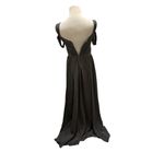 Azazie  slate gray Lianne a line off the shoulder chiffon dress Photo 3