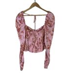 Free People Hilary Printed Top Womens M Pink Floral Ruched Puff Sleeve Smocked Photo 4