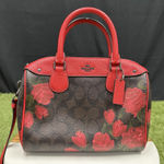 Coach Canvas Mini Bennett Brown Rose Floral Red Photo 0
