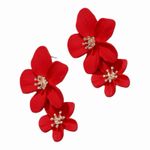 Red Double Flower Drop Earrings Gold Center Statement Summer Beach NWOT Photo 9