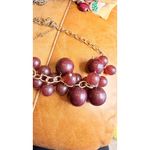 Chunky Maroon Beaded Bib Statement Necklace With Gold Photo 7