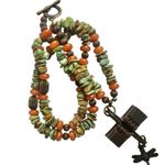 Stabilized Turquoise & Carnelian Beaded Necklace with Industrial Cross & Dragonf Photo 4