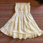 CREAM TIERED RUFFLE TUBE TOP MINI DRESS STRAPLESS WESTERN Romantic Photo 3