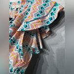 PALOMA BLUE Sophia Ruffled Printed Silk Crepe De Chine Top Medium Semi Photo 6