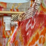 Chico's Chico’s Summer Ikat in Watermelon Fizz Sheer Knot Front Top Sequins & Buttons Photo 11