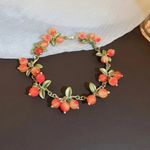 Green & Orange Floral Charm Bracelet NWT | Vintage Cottagecore Jewelry Photo 1