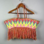 Moroccan straw colorful fringe basket bag Tan Photo 0