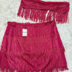 Showpo Siofra Two Piece Set Fringe Crop Top and Mini Skirt Set Pink Photo 1