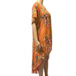 Lily White  Orange Floral Print High Low Tunic Blouse Semi Sheer Womens Large Photo 3