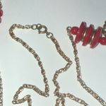 Vintage Gold Tone & Red Unique Flat Round Beaded Boho Retro Necklace Photo 5